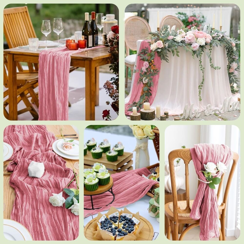 VARSS 6 Pack Dusty Rose Pink Cheesecloth Table Runner 8-10FT Rustic Gauze Fabric - Picture 4 of 5